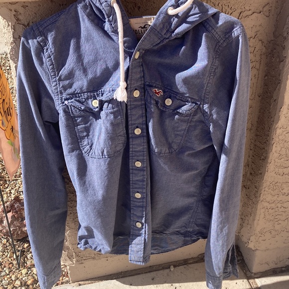 Hollister‘s denim button up hoodie men’s large - Picture 7 of 8
